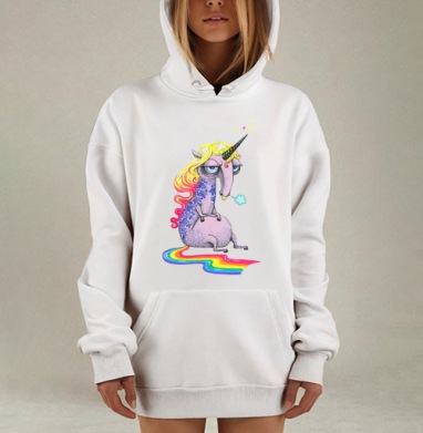 Единорог в тату, Hoodie Mjhigh Dig, оверсайз, утепленная