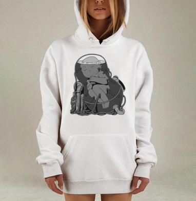 Эмбрион в футуристической капсуле, Hoodie Mjhigh Dig, оверсайз, утепленная