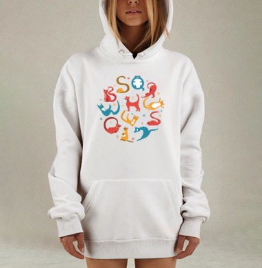 Игровой алфавит из кошек – яркий креатив, Hoodie Mjhigh Dig, оверсайз, утепленная