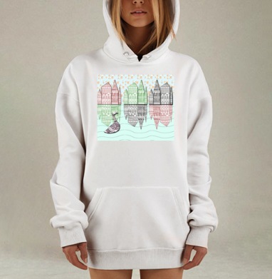 Сюрреалистическая графическая иллюстрация с птицей и отражениями, Hoodie Mjhigh Dig, оверсайз, утепленная