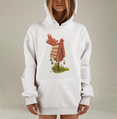 Сказочный скворечник-птица на курьих ножках, Hoodie Mjhigh Dig, оверсайз, утепленная