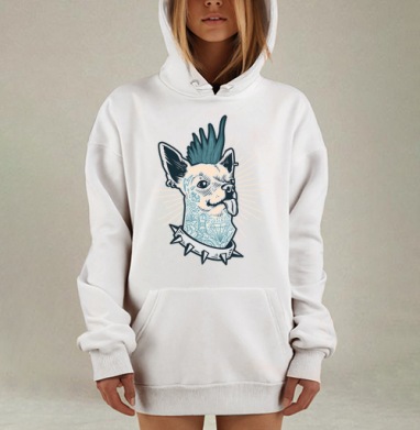 Чихуахуа в панк-образе с татуировками, Hoodie Mjhigh Dig, оверсайз, утепленная