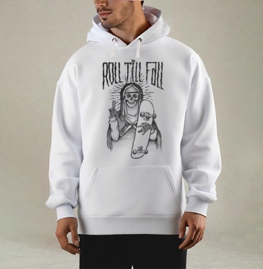 Мистический скелет с скейтбордом ROLL TILL FALL, Толстовка Mjhigh, утепленная