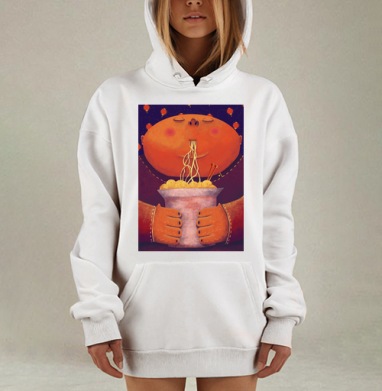 Пухлый человек с удовольствием ест лапшу, Hoodie Mjhigh Dig, оверсайз, утепленная