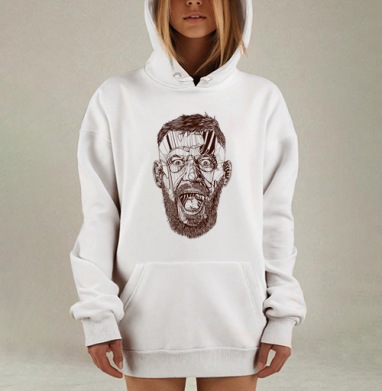 Абстрактный крик: мощный мужской портрет, Hoodie Mjhigh Dig, оверсайз, утепленная