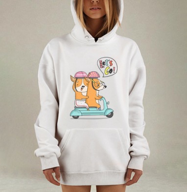 Весёлая поездка корги на скутере, Hoodie Mjhigh Dig, оверсайз, утепленная
