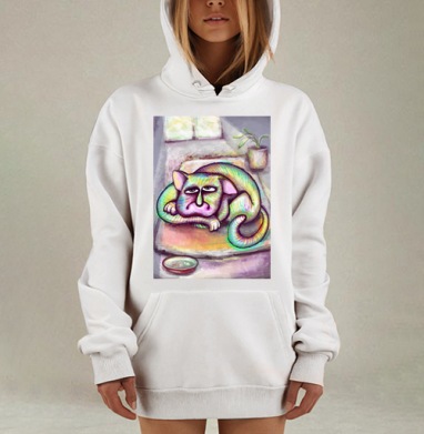 Кот, размышляющий о невозвратном, Hoodie Mjhigh Dig, оверсайз, утепленная
