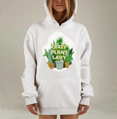 Крэйзи плант леди, Hoodie Mjhigh Dig, оверсайз, утепленная