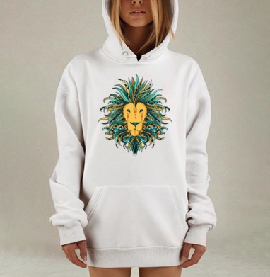 Декоративный Орнамент Льва – Яркая Этника и Сила, Hoodie Mjhigh Dig, оверсайз, утепленная