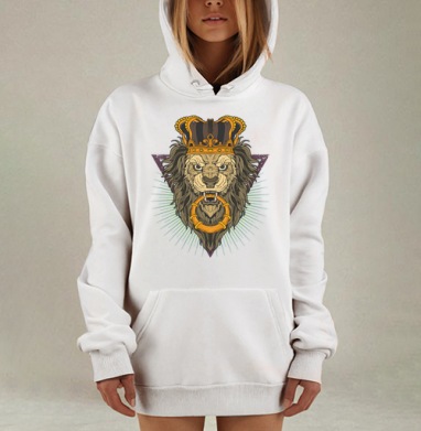 Величественный Лев с Золотой Короной и Кольцом, Hoodie Mjhigh Dig, оверсайз, утепленная