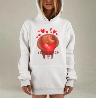 Милый мультяшный ёж с сердцем и надписью любви, Hoodie Mjhigh Dig, оверсайз, утепленная