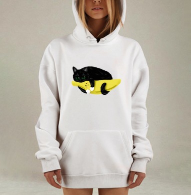 Пушистый кот с милым банановым другом, Hoodie Mjhigh Dig, оверсайз, утепленная