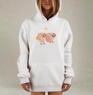 Веселая пара кружек на пляже с завтраком, Hoodie Mjhigh Dig, оверсайз, утепленная