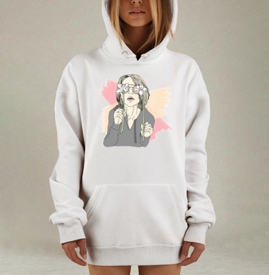 Светловолосая женщина смотрит сквозь цветы девушка нарциссы очки, Hoodie Mjhigh Dig, оверсайз, утепленная