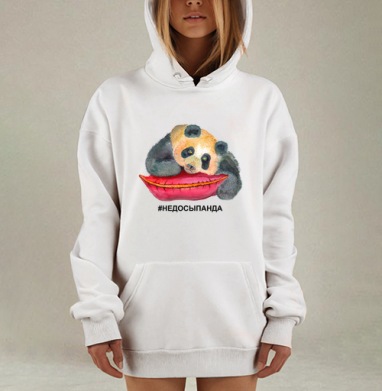 Уставшая панда с красной подушкой #НЕДОСЫПАНДА, Hoodie Mjhigh Dig, оверсайз, утепленная