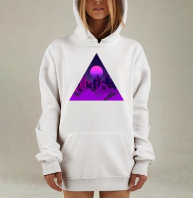Ночной ретровейв город в неоне и треугольнике, Hoodie Mjhigh Dig, оверсайз, утепленная