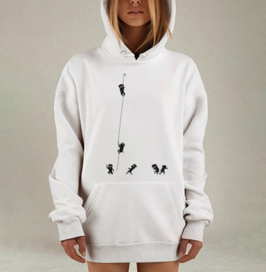 Ниндзя карабкаются по веревке на белом фоне действия, Hoodie Mjhigh Dig, оверсайз, утепленная