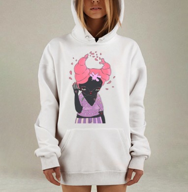 Романтичный персонаж с розовой прической и веточкой розы, Hoodie Mjhigh Dig, оверсайз, утепленная