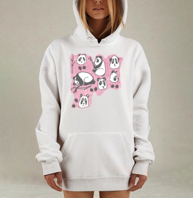 Милый паттерн с пандами и бамбуком на розовом фоне, Hoodie Mjhigh Dig, оверсайз, утепленная