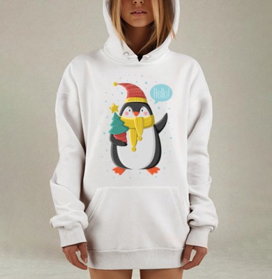 Весёлый праздничный пингвин в зимнем наряде, Hoodie Mjhigh Dig, оверсайз, утепленная