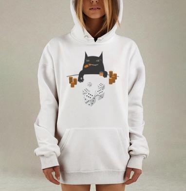Черный дьявольский персонаж кидает игральные кости кот демон игрок, Hoodie Mjhigh Dig, оверсайз, утепленная