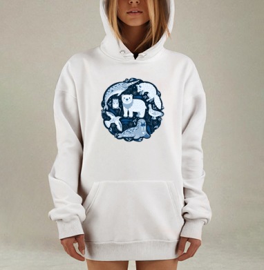 Идиллия арктической фауны в декоративном стиле, Hoodie Mjhigh Dig, оверсайз, утепленная