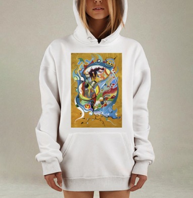 Динамичная абстракция с элементами кубизма и футуризма, Hoodie Mjhigh Dig, оверсайз, утепленная