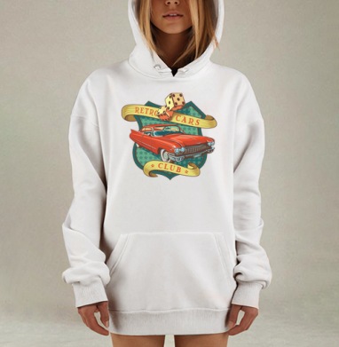 Retro cars club, Hoodie Mjhigh Dig, оверсайз, утепленная