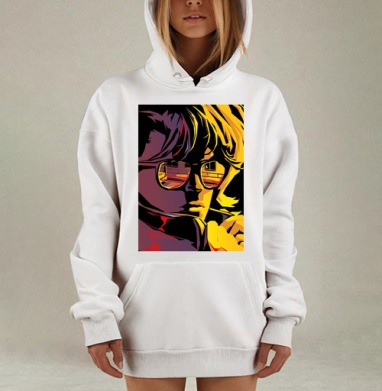 Поп арт портрет с загадочным взглядом сквозь солнцезащитные очки, Hoodie Mjhigh Dig, оверсайз, утепленная