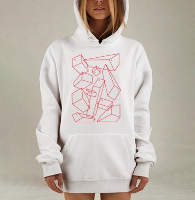 Абстрактная геометрия: красные линии на чёрном фоне, Hoodie Mjhigh Dig, оверсайз, утепленная
