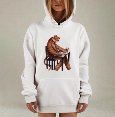 Тигр в галстуке: Контраст силы и интеллекта, Hoodie Mjhigh Dig, оверсайз, утепленная