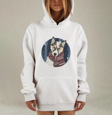 Милый хаски с шарфом в зимнем лесу, Hoodie Mjhigh Dig, оверсайз, утепленная