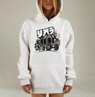 Агрессивный монстр на колёсах с японской катаканой, Hoodie Mjhigh Dig, оверсайз, утепленная