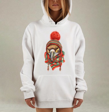 Игривый орёл в зимней шапке и шарфе, Hoodie Mjhigh Dig, оверсайз, утепленная