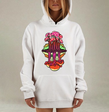 Фантастическое грибное дерево с ракетами в бордовых тонах, Hoodie Mjhigh Dig, оверсайз, утепленная