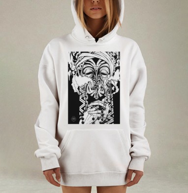 Мистическая маска интроспекции и медитации, Hoodie Mjhigh Dig, оверсайз, утепленная
