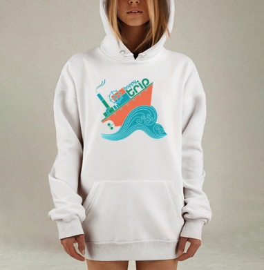 Веселый пароход счастливого пути happy trip, Hoodie Mjhigh Dig, оверсайз, утепленная