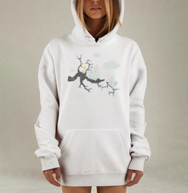 Влюбленные оригами журавлики на фоне зеленого поля, Hoodie Mjhigh Dig, оверсайз, утепленная