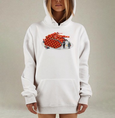 Ироничный танк с яркой раскраской и солдаты рядом танка, Hoodie Mjhigh Dig, оверсайз, утепленная