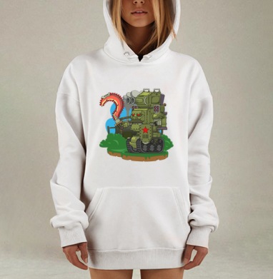 Военный зелёный танк с красным мечом и звёздой, Hoodie Mjhigh Dig, оверсайз, утепленная
