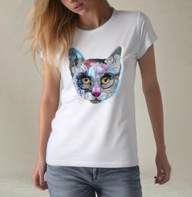 Кошка графика, Футболка женская белая 180гр