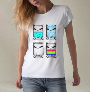 Необычные метафоры настроения воплощают смешные квадратные коты, Футболка женская белая 180гр