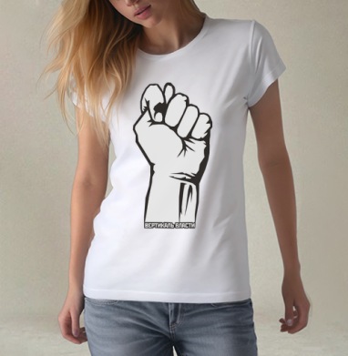 Raised Fist / Поднятый кулак символ сопротивления и вертикаль власти плакат, Футболка женская белая 180гр