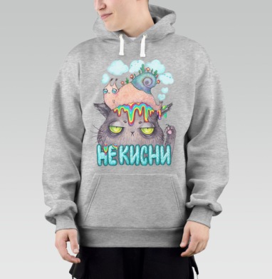 Унылый кот с яркой улиткой и радужными каплями, Толстовка Mjhigh–Mel, утепленная
