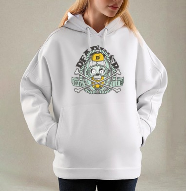 Ретро логотип с черепом и аквалангом Dead Diver / Мёртвый Дайвер DEAD DIVER CLUB, Толстовка / Женская/ Оверсайз / Начес / Белая / C принтом