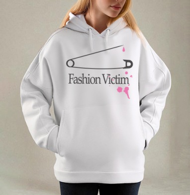 Белая английская булавка c розовыми пятнами Fashion Victim, Толстовка / Женская/ Оверсайз / Начес / Белая / C принтом