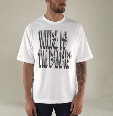 Динамичная надпись «WHERE IS THE BEACH?» в стрит-арт стиле - Купить мужские футболка oversize–limitless Рыбба в Москве, цена мужских футболки oversize–limitless  с прикольными принтами - магазин дизайнерской одежды Maryjane