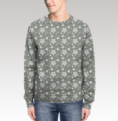 Grey Daisy Floral / Серые маргаритки цветы — Паттерн серые маргаритки цветы, Свитшот мужской 3D