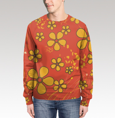 Yellow Flowers Retro Pattern – Желтые цветы ретро узор оранжевого цвета, Свитшот мужской 3D
