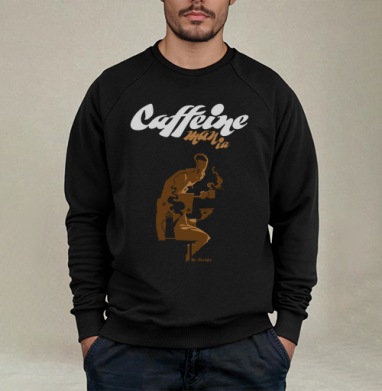 Caffeine mania/Кофеиномания минимализм ретро плакат с силуэтами бариста и чашки - Свитшот мужской черный петля/начес, страница 17
